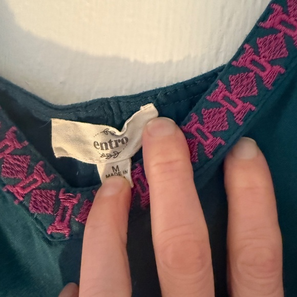 Entro Slip Dress Womens Teal Blue Boho Embroidered V Neck Flowy Boho Sz Med - Picture 7 of 13